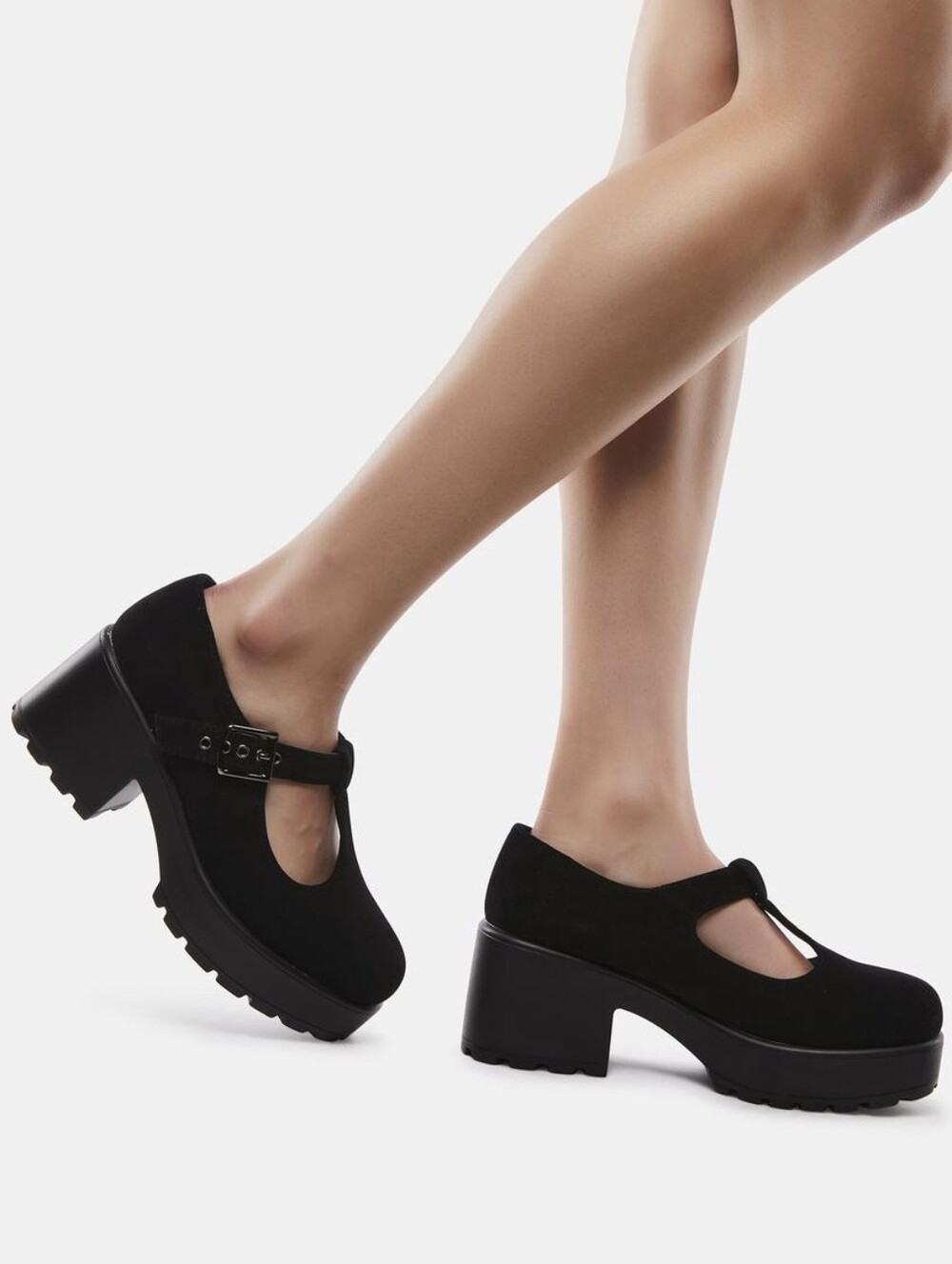 Koi Black Platform Chunky Faux Suede Sai Mary Janes Size UK 8/ US 10